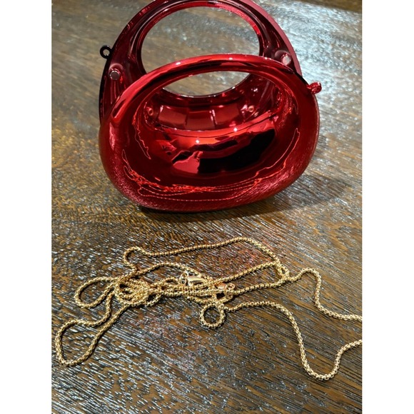 None Handbags - Fun Shiny Red Hard sided Round Small Clutch Purse Fun Cocktail accessory NEW